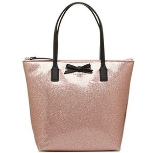 Kate Spade ♠️ Jeralyn Mavis Street Rose Gold Small Glitter Tote Bag 👛